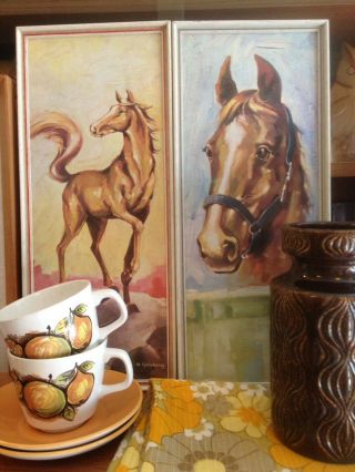 Vintage Retro Pair D.  Golding Framed Horse Prints 1960 
