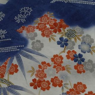 Japanese vintage kimono silk fabric Cherry Blossom and Bamboo. 2