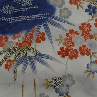 Japanese vintage kimono silk fabric Cherry Blossom and Bamboo. 3