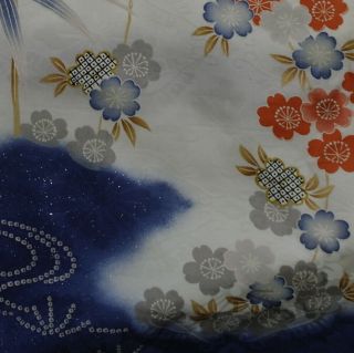 Japanese vintage kimono silk fabric Cherry Blossom and Bamboo. 4