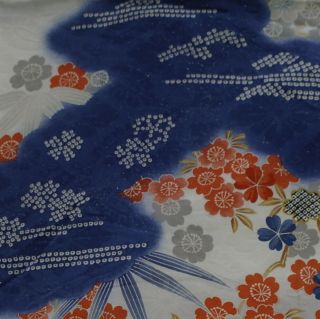 Japanese vintage kimono silk fabric Cherry Blossom and Bamboo. 5