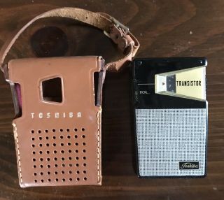 Vintage Toshiba Transistor Radio 6TP - 309a/ Leather Case Good Sound 4