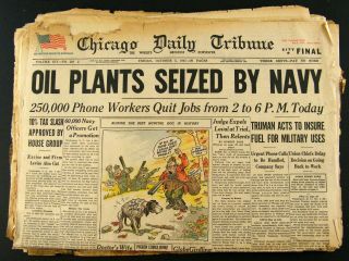 Oct 5,  1945 World War Ii Newspaper Headline Oil Plants Seized By Navy Chicago