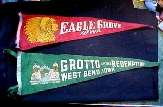 Two Old Iowa Pennants Grotto Of Redemption West Bend And Eagle Grove Iowa