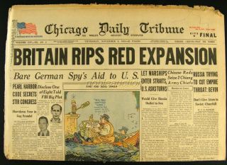 Nov 8 1945 Wwii Britain Rips Red Expansion Newspaper Headline Chicago Tribune