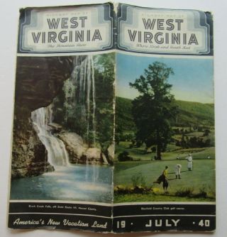 Vintage Road Map For West Virginia 1940