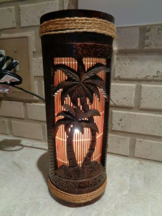 Carved Wood Hawaiian Polynesian Palm Tree Tropical Accent Light Lamp