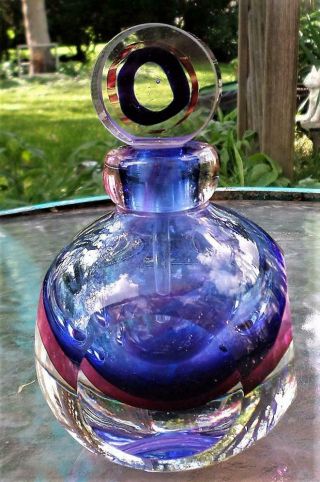 Gorgeous Vintage Art Glass Murano Sommerso Blue Perfume Bottle 6 " Tall