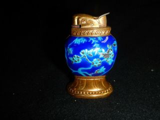 Vintage Table Top Cigarette Lighter Ceramic By Evans Iridescent Blue