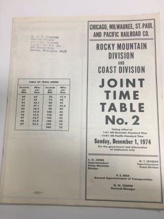 Milwaukee Road Rocky Mountain Div.  And Coast Div.  Joint Time Table No.  2