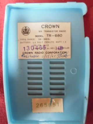 VINTAGE 1960 Crown TR - 680 6 Transistor Radio AM/CD 8