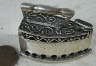 Antique Silver Plate Small Miniature Charcoal Iron