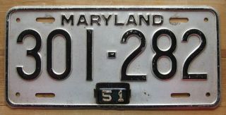Maryland 1951 License Plate Quality 301 - 282