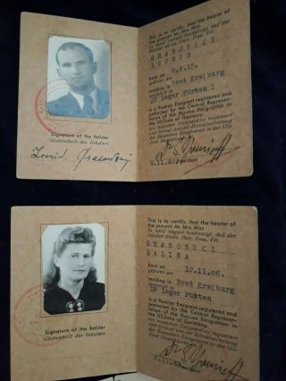 Vintage Russian Emigration Id Cards Husband Wife To Us Zone In Germany 1948