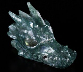 5.  1 " Green Moss Agate Carved Crystal Dragon Skull,  Crystal Healing