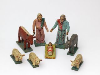 Czech Christmas Nativity Scene Wooden Figures - Holy Family With Animals