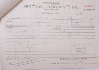 1934 Lamson Goodnow Brownell Hardware Co Attleboro Ma Handwritten Ephemera P497d