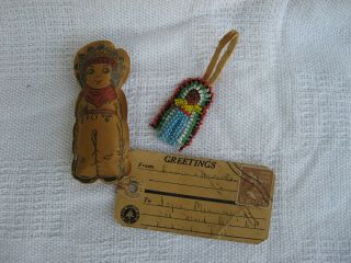 1938 Indian Novelty/souvenir - Mail Label 1938 Stamp/beaded Indian Chief - Exc Cond.