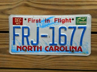 North Carolina License Plate Tag Number Frj 1677 Vintage Nc 1993