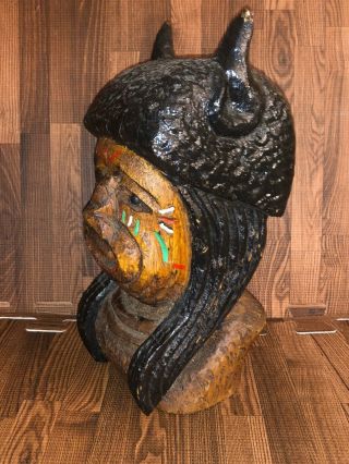 ANTIQUE HAND CARVED & PAINTED AMERICAN INDIAN CHIEF HEAD BUST CIGAR STORE 2