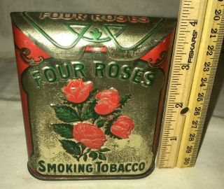 Antique Four Roses Smoking Tobacco Tin Litho Vertical Pocket Can Pipe Cigarette