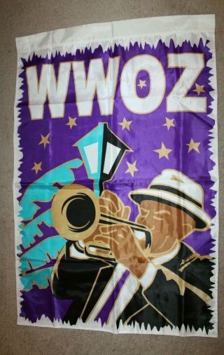 Wwoz 90.  7 Orleans Guardian Of The Groove Flag 28 " X 42 " White/purple Trumpet