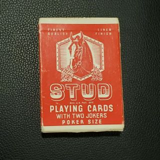 Vtg Stud Brand Red Playing Cards Linen Finish 2 Jokers Box Nos
