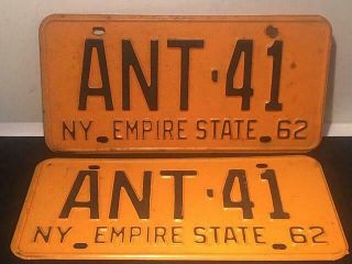 Pair Vintage York License Plates C1962 Off Antique 1941 Automobile