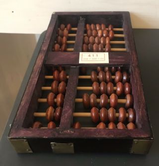 Vintage Brass & Wood Lotus Flower Brand Abacus 11 Row 77 Bead Calculator 4