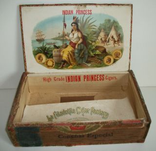 Rare " Indian Princess " La Filadelfia Cigar Factory Cigar Box Philadelphia 1898