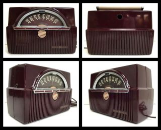 SCARCE 1951 VINTAGE BURGANDY MAROON GENERAL ELECTRIC GE TUBE RADIO MODEL 610 2