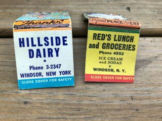 Rare Vintage Matchbook Cover Reds Lunch And Grocery & Hillside Dairy Windsor Ny