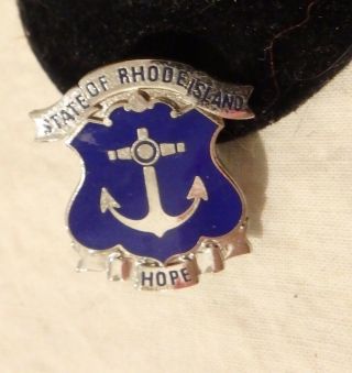 Vintage State Of Rhode Island Anchor Hope Lapel Pin Tack Silver Tone Blue Enamel