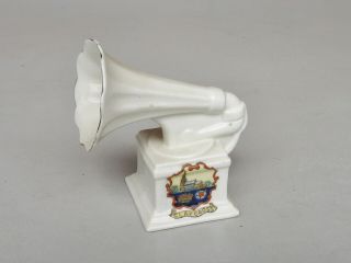 Vintage Crested China Souvenir Model Horn Gramophone / Phonograph - Clay Cross