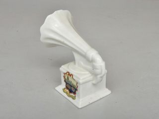 Vintage crested china souvenir model Horn Gramophone / Phonograph - Clay cross 2