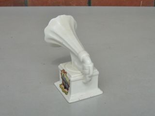 Vintage crested china souvenir model Horn Gramophone / Phonograph - Clay cross 3