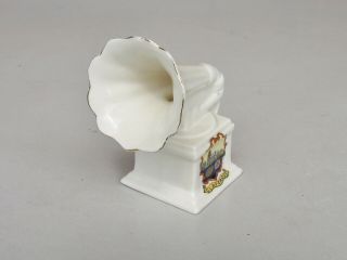 Vintage crested china souvenir model Horn Gramophone / Phonograph - Clay cross 5