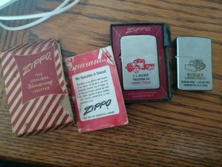 2 Vintage Zippo Lighters W/ Advertising Age Unknown But Says Pat Pend On One