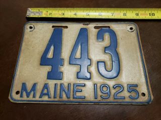 1925 Maine License Plate 443 Low Number Short Plate