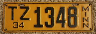 1934 Minnesota Farm Trailer License Plate Mn 34 Mn