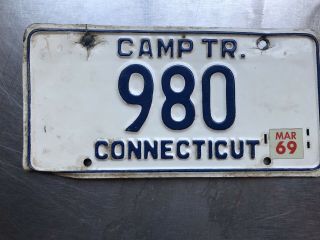 Single Vintage 1969 Connecticut Camp Tr License Plate 980