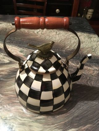 Mackenzie - Childs Courtly Check Enamel 3 Qt.  Tea Kettle With Bird