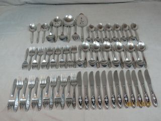 68 Pc Oneida Community My Rose Stainless Flatware 12 Place Settings,  Serving