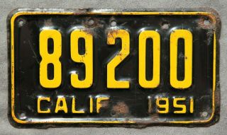 California.  1951.  License Plate.  Motorcycle.