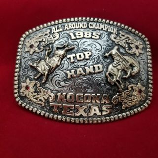 1985 Rodeo Trophy Buckle Vintage Nocona Texas All Around Cowboy Champion 684