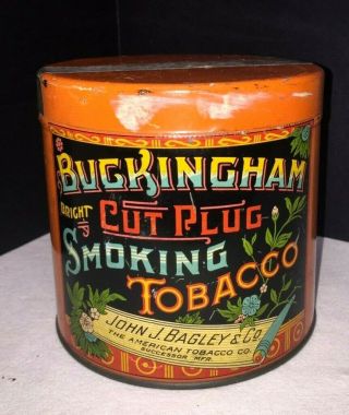 Antique Buckingham Tobacco Tin - Cut Plug Smoking Tobacco - John J Bagley & Co