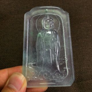 Collectible Chinese Rare White Ice Jadeite Jade Buddha Amulet Handwork Pendant