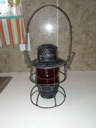 Antique At&sf Ry Adams Westlake Kerosene Lantern W/ Red Globe