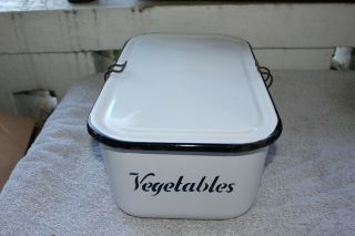 Vintage 1940s Vegetables Graniteware Porcelain Metal Refrigerator Container Sign