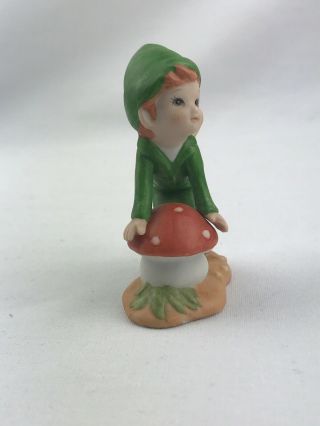 Vintage Lefton China Porcelain Pixie Elf Figurine W/Mushroom & Butterfly 2 - 3/4”H 5